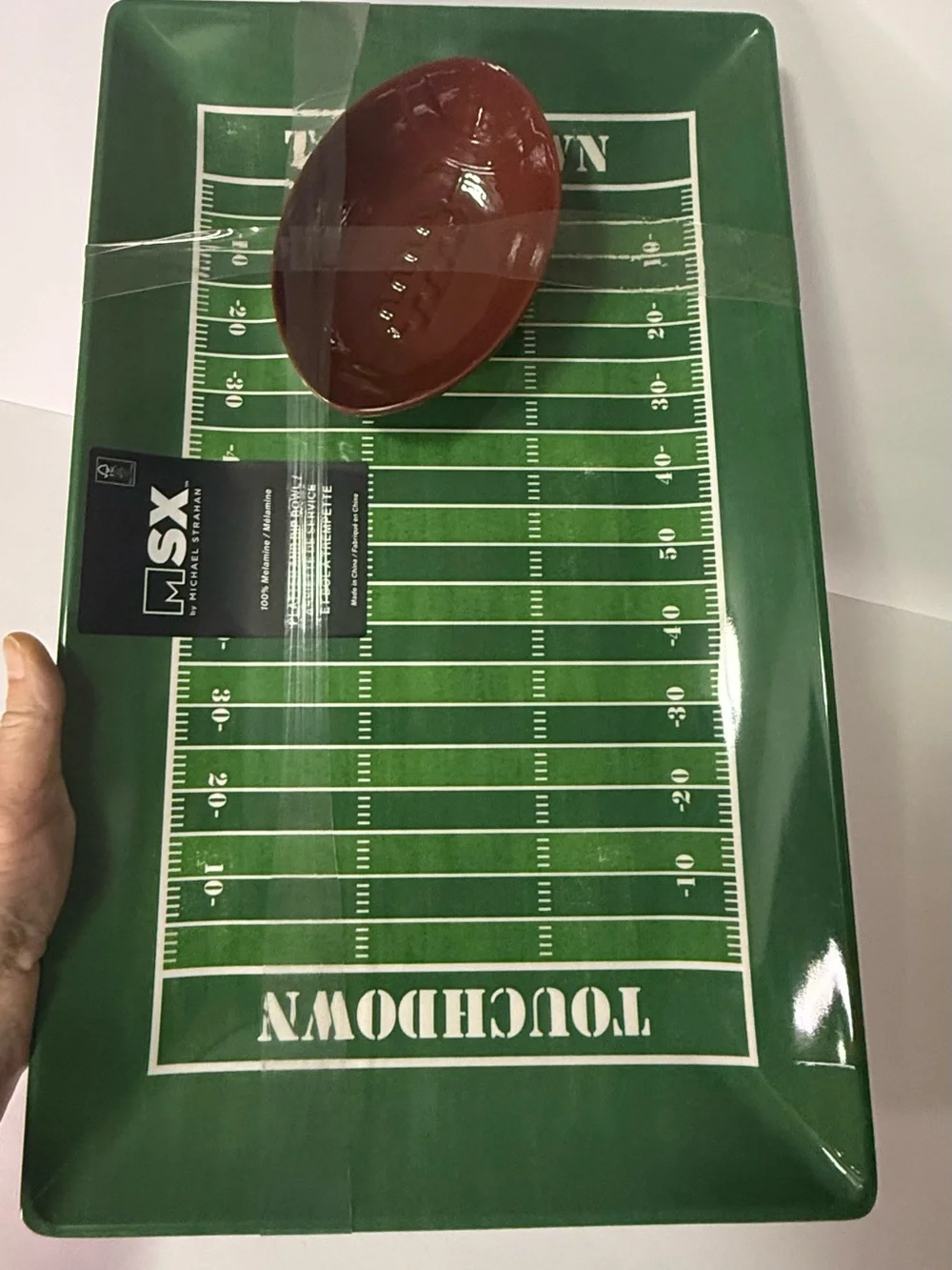 MSX  2 Piece Set Football Theme 100% Melamine Serving Platter & Dip Bowl -NWT